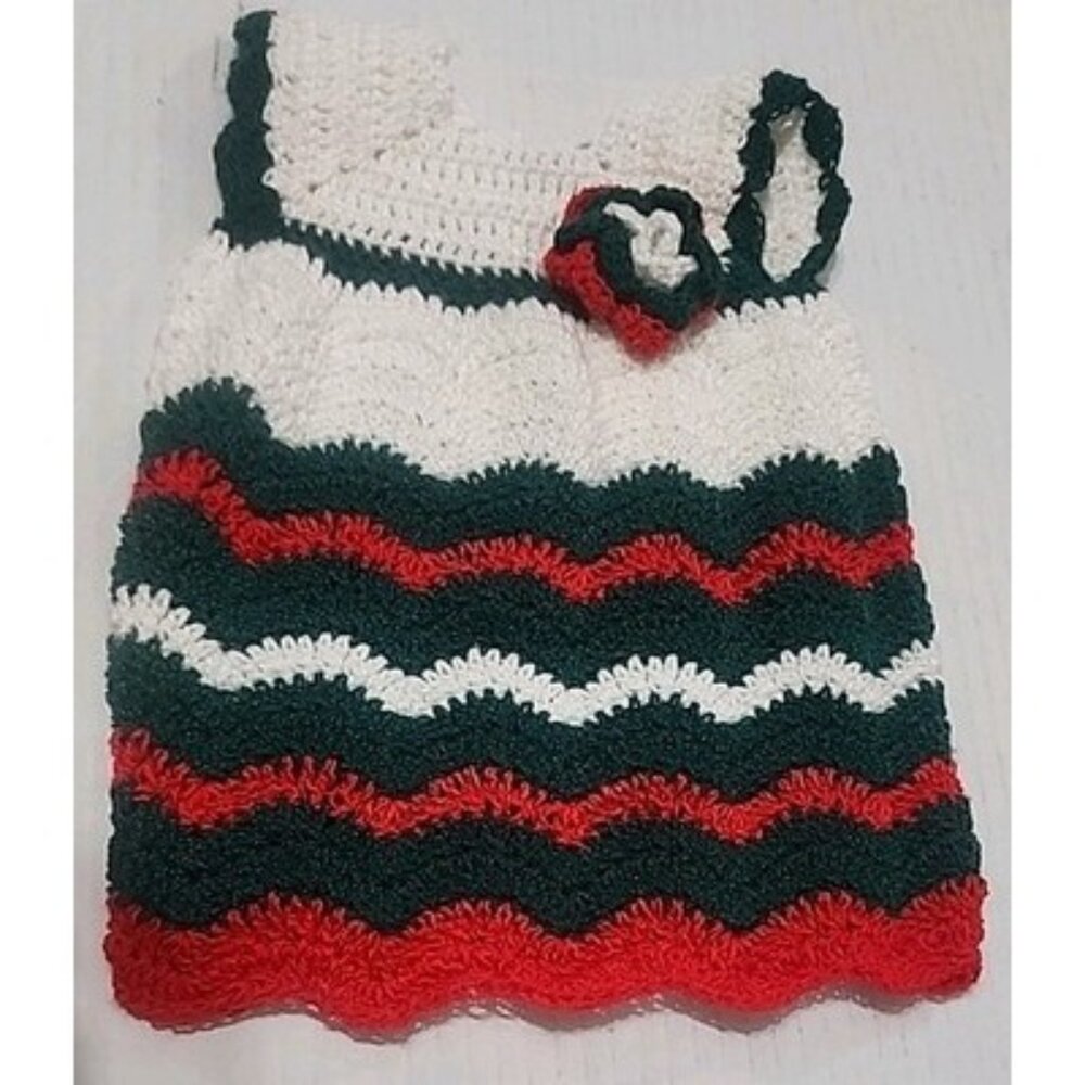 Handmade Crocheted‎ Christmas Dress for 18 In American Girl Type Doll Red Green